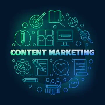 Content Marketing round vector colored illustration Stock Illustration