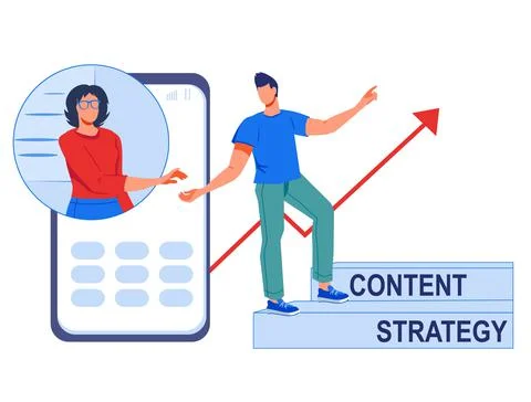 Content marketing strategy concept, flat vector illustration isolated on whit Stock Illustration