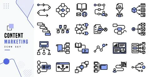 Content Marketing Vector Line Icon Set Collection Ilustração Stock