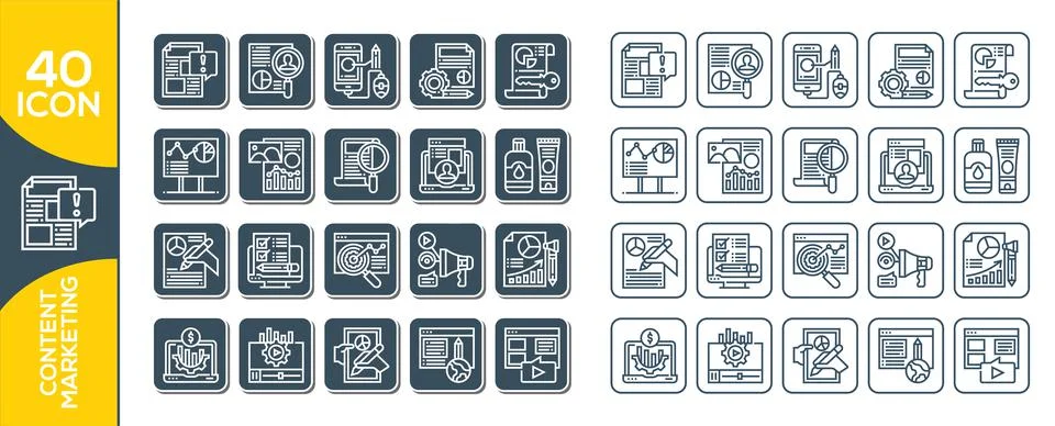 Content Marketing vector round concept creative thin line illustration.Bloggi Stock Illustration
