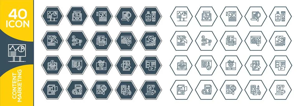 Content Marketing vector round concept creative thin line illustration.Bloggi Stock Illustration