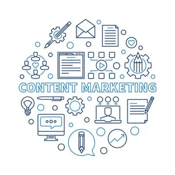 Content Marketing vector round creative thin line illustration Stock Illustration