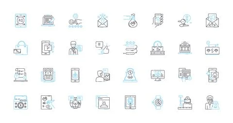 Content media linear icons set. Multimedia, Storytelling, Audio, Video, Graphics Stock Illustration