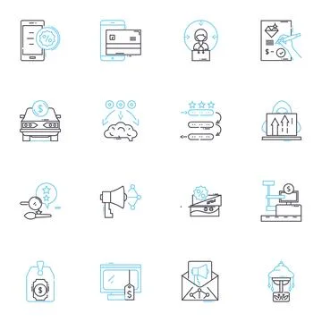 Content media linear icons set. Multimedia, Storytelling, Audio, Video, Graphics Stock Illustration