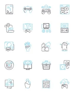 Content media linear icons set. Blogging, Podcasts, Videos, Infographics, Images Stock Illustration