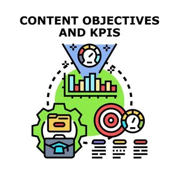Content objectives and kpis measuring business strategy performance Stock Illustration