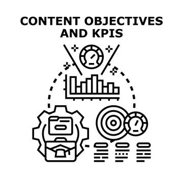 Content objectives and kpis measuring business strategy performance Stock Illustration