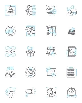 Content optimization linear icons set. Keywords, SEO, Strategy, Research, Rank Stock Illustration