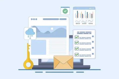 Content performance measurement concept, content analysis. Illustrazione stock