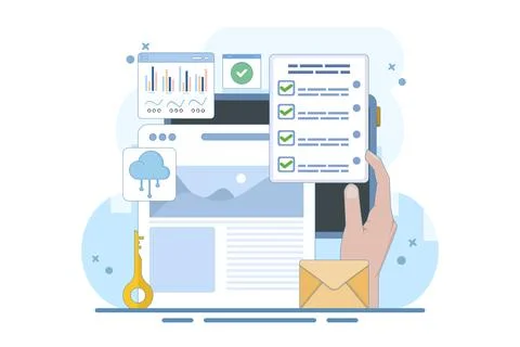 Content performance measurement concept, content analysis Illustrazione stock
