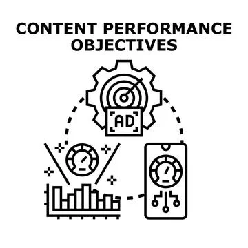 Content performance objectives measuring online marketing strategy Stock Illustration