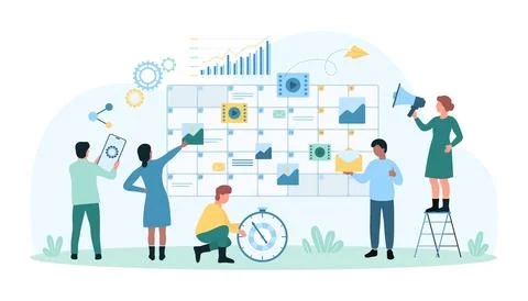 Content plan creation, people research and create schedule of publication in Stock Illustration