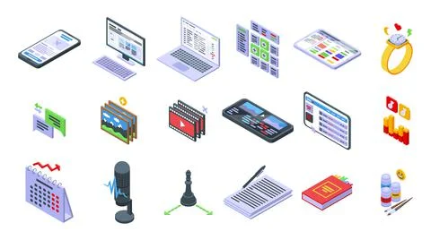 Content plan icons set isometric vector. Website code Stockillustratie