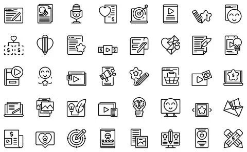 Content plan icons set outline vector. Code website Stock Illustration
