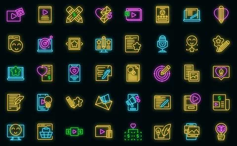 Content plan icons set outline vector. Code website vector neon Illustrazione stock