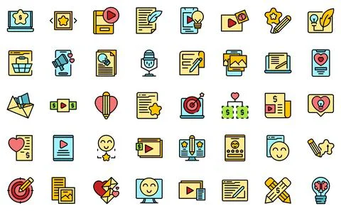 Content plan icons set vector flat Stockillustratie