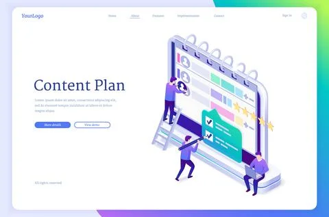 Content plan isometric landing, work organization Stock Illustration