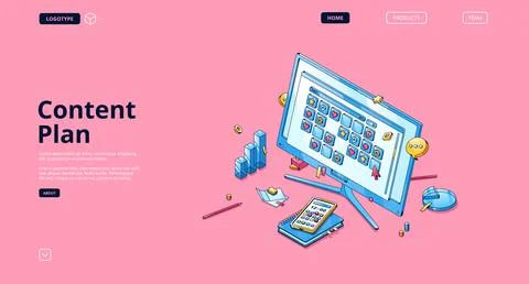 Content plan website with isometric calendar Stock Illustration