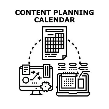 Content planning calendar scheduling digital marketing tasks Stock Illustration