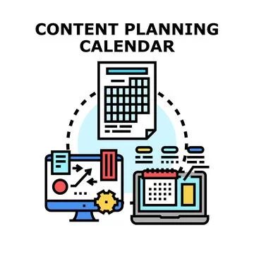 Content planning calendar scheduling digital marketing tasks Stock Illustration