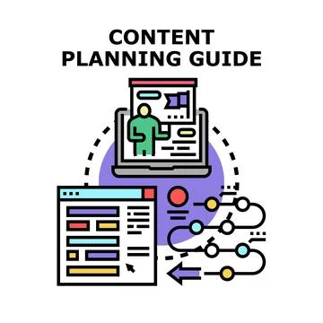 Content planning guide on screen with process Illustrazione stock