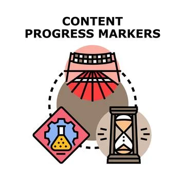 Content progress markers concept with development stages Stock Illustration