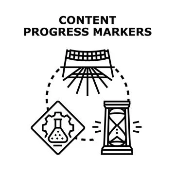 Content progress markers concept with development stages Stock Illustration