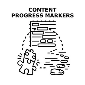 Content progress markers concept illustrating ongoing development Stock Illustration