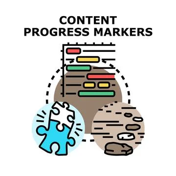 Content progress markers concept illustrating ongoing development Stock Illustration