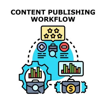 Content publishing workflow process analyzing performance and strategy Stock Illustration