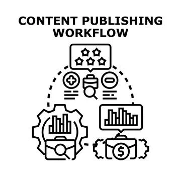 Content publishing workflow process analyzing performance and strategy Stock Illustration