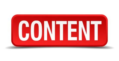 Content red three-dimensional square button isolated on white background Stock Illustration