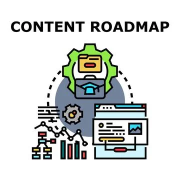 Content roadmap planning strategy development process Stock Illustration