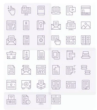 Content Scalable Vector Set featuring 40 Detail Enhanced Thin Line 64x64 Icon Illustrazione stock