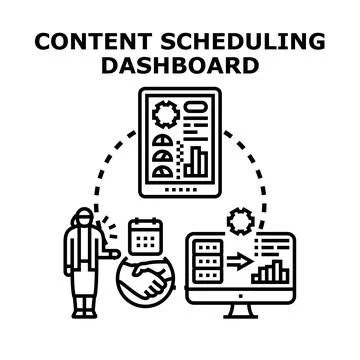 Content scheduling dashboard planning digital marketing strategy Stock Illustration