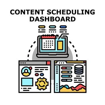 Content scheduling dashboard planning digital marketing strategy Stock Illustration
