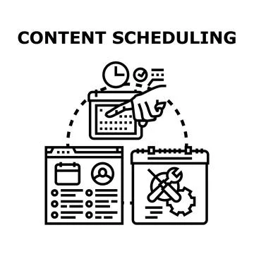Content scheduling optimizing marketing planning strategy concept Illustrazione stock