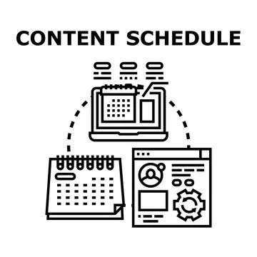 Content scheduling working with laptop and calendar management Ilustración de archivo