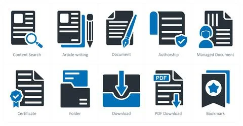 Content search, article writing, document Stock Illustration