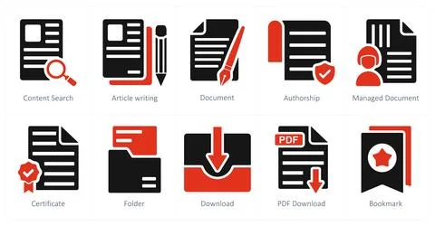 Content search, article writing, document Illustrazione stock
