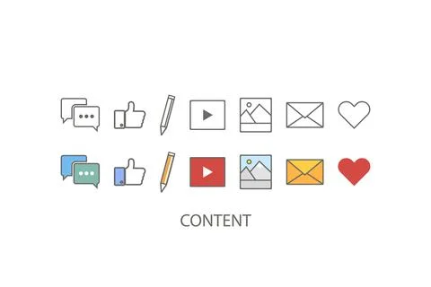 Content set. Marketing icon. Content icon in flat and linear style. vector Stock Illustration