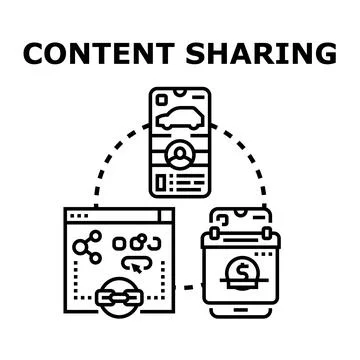 Content sharing digital information across devices Illustrazione stock