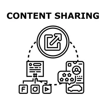 Content sharing digital information across social networks Stockillustratie