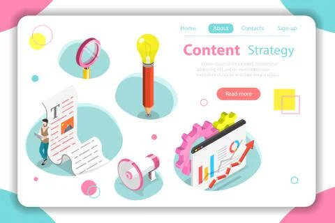 Content strategy flat isometric vector concept illustration. Stock Illustration
