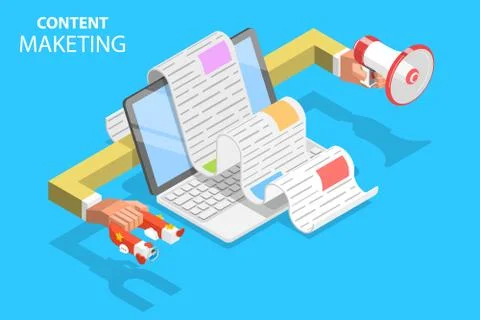 Content strategy isometric flat vector concept illustration. Stock Illustration