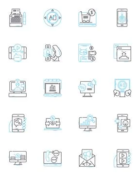 Content strategy linear icons set. Planning, Optimization, Analytics, Web Illustrazione stock