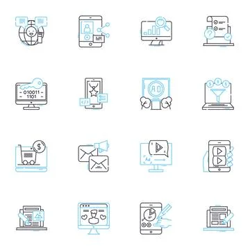 Content strategy linear icons set. Planning, Optimization, Analytics, Web 스톡 일러스트