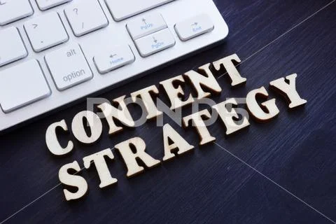 Content strategy from small letters and keyboard. SEO concept. Stock Photos