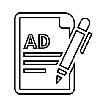 Content, text, ad outline icon. Line art vector. Illustrazione stock