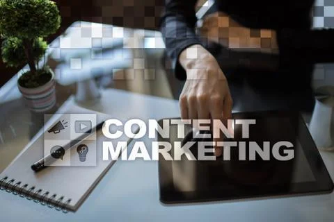 Content text on virtual screen. Business technology and internet concept Stock Photos